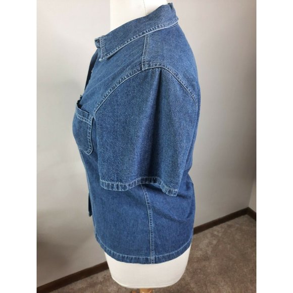S2 Vtg 90s Blue Jean Western Denim Shirt Snaps L - Picture 7 of 9